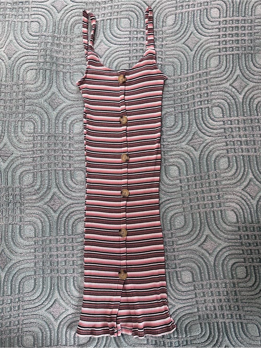 Cotton On Pink & Black Striped Button-Front Midi Dress